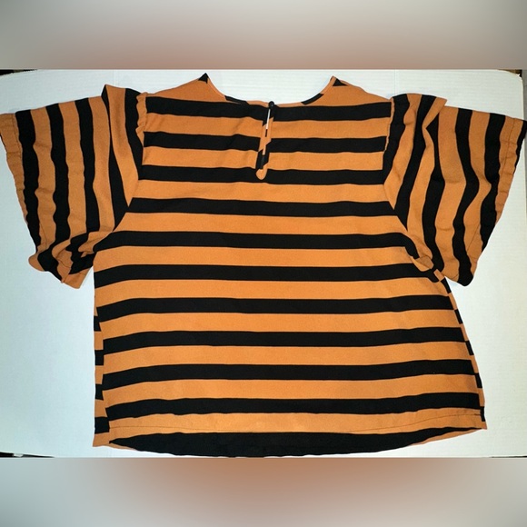 WHO WHAT WEAR Orange Black Striped Silky Tee Blouse Short Bell Sleeves 2XL - Picture 6 of 9